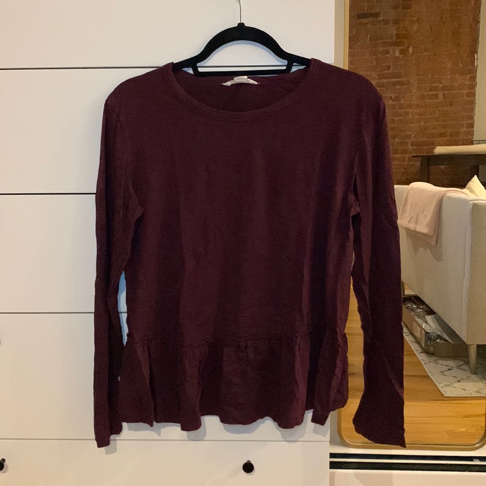 Maroon Peplum Long Sleeve Tee